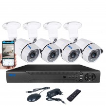 Kit supraveghere video AKU 4 camere SUPER CLEAR AHD + DVR 4 canale FULL HD 1080N H264, interior exterior carcase metalice cu infrarosu, iesire internet cu vizualizare pe telefon mobil tableta desktop